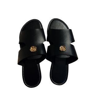 2/$10 NEW Elegant Black Slide Sandals with Gold Accent Size 38 US 8 Summer
